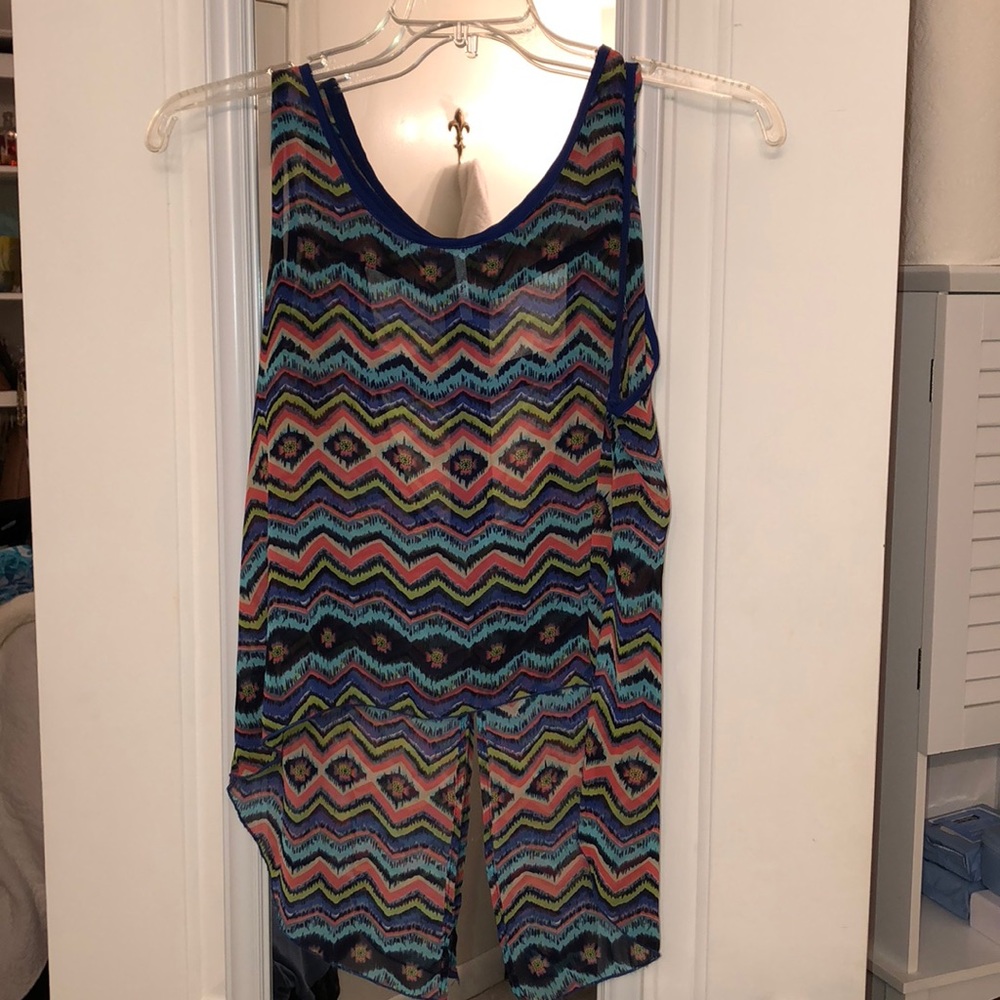 Blue and Coral Tank with Open Back Slits